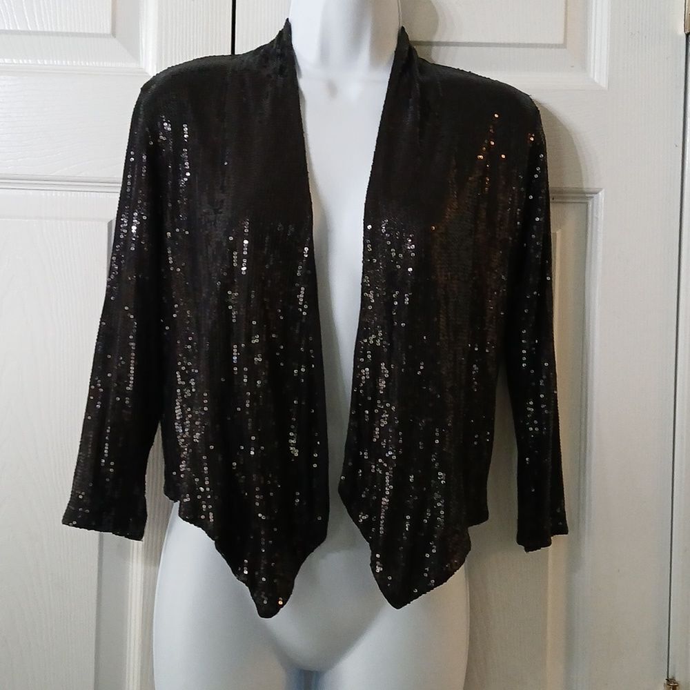 Dynamite Black Sequin Open Front Classy Cardigan … - image 1
